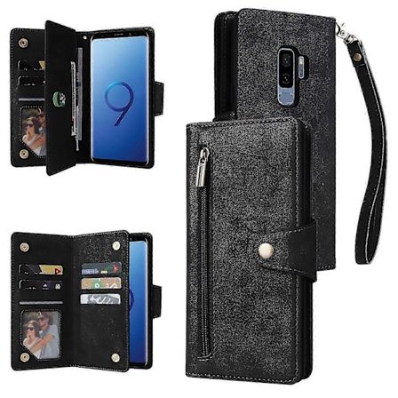 Kompatibel med Samsung Galaxy S9 Plus etui PU-læder magnetisk flip lynlås kortholder pungcover