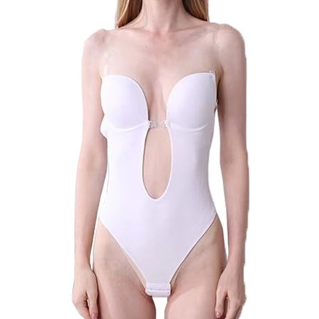 Dame Rygfri Shapewear Plunge V-Hals Body Invisible Body Shaper til Kjole med Lav Ryg, Hvid M