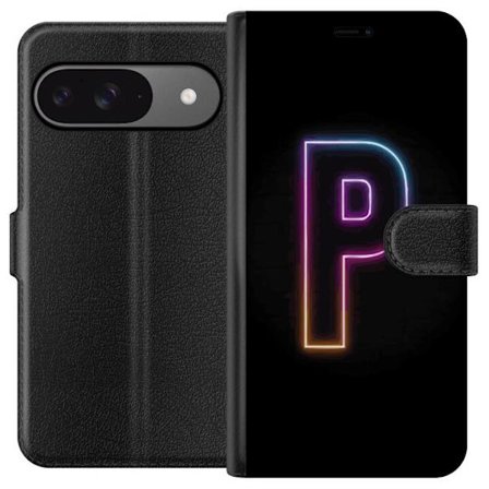 Kompatibel Tegnebogsetui til Google Google Pixel 9 Minimalistisk neonbogstav P i farvegradient og lyseffekt mod sort baggrund i digital neonstil