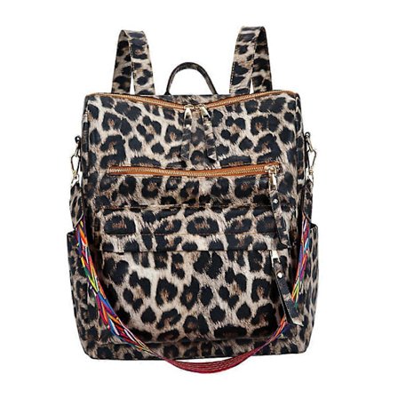 1 stk. Studenterrygsæk med stor kapacitet, leopardprintet skoletaske, moderigtig rejsetaske