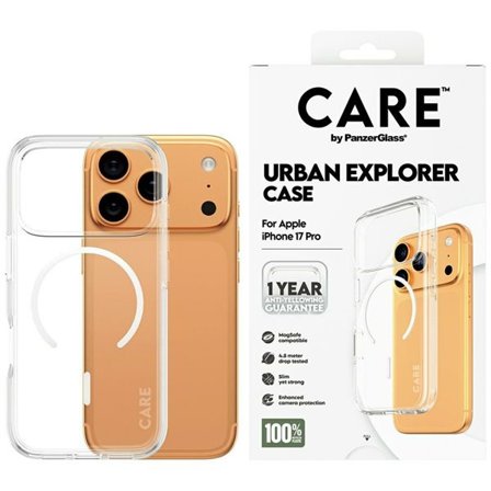 CARE by PanzerGlass Lippulaiva Urban Explorer -kotelo MagSafe iPhone 17 Pro -läpinäkyvässä muodossa