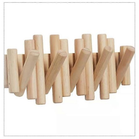 Vægkrog i træfarve med 5 kroge, naturligt træ, 37,5x16 cm