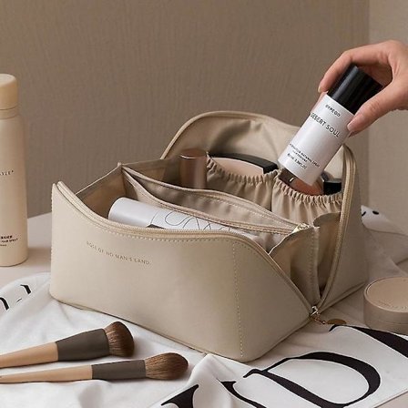 Stor rejse kosmetik taske bærbar læder makeup pung kvinder vandtæt badeværelse toilettaske multifunktion toiletartikler kit