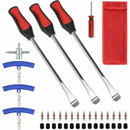 Motorsykkel Dekkspak Verktøysett - 39 deler med 3 skjeer, felgbeskyttere, ventilkjerne og hetter - Kompatibel med motorsykkel-, sykkel- og bildekk