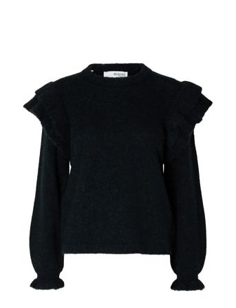 Slflulu Ls Knit Shoulder Frills O-Neck Black Selected Femme
