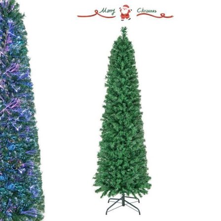 COSTWAY kunstig juletre 180 cm med fargerik fiberoptikk 517 PVC-grener Pennform Juledekorasjon til hjemmet