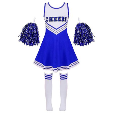 Barn Cheerleading Kostume Skolepige Cheerleader Uniformer Cheer Dans Outfits Til Halloween Kjole Med Strømper Blomst D_y Blå