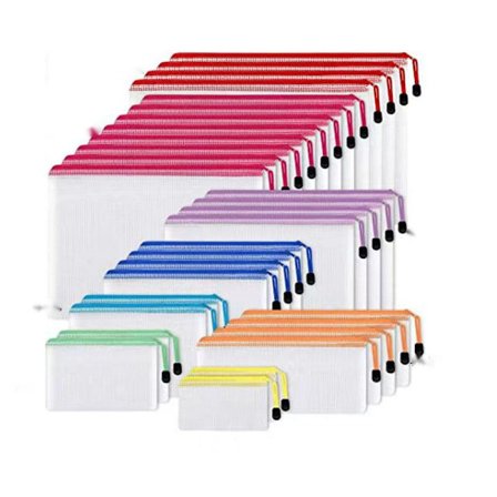 Mesh lynlåsposer, flere størrelser vandtætte lynlåsposer, flerfarvede vandtætte plastmapper, multifunktionel rejseopbevaring, skoleartikler