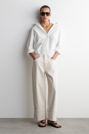 COS Women's Facade Turn-Up Straight-Leg Jeans in Beige