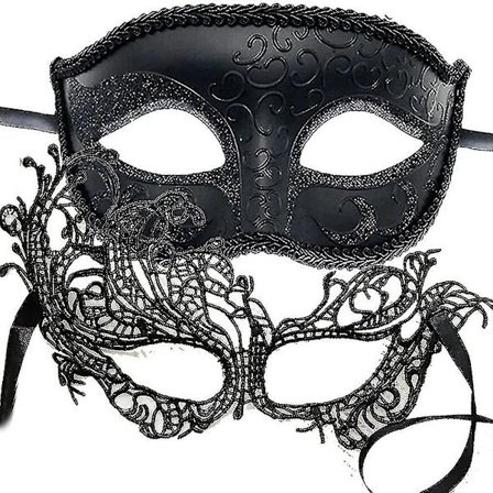 Glitrende Rhinestone Masquerade Maske Par Kombinasjon Kostyme Maske