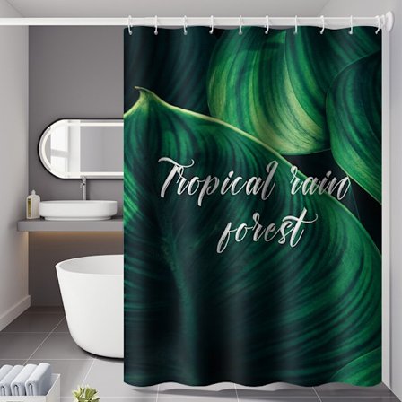 180 x 200 cm Suihkuverho 12 Koukulla, Nopeasti Kuivuva (Banaanilehdet), Vedenpitävä Polyesterikangas, Konepestävä