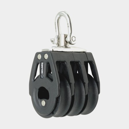 Poulie triple avec manille Seldén BBB 40, rotatif, à roulement à billes, convient pour cordages Ø6 - 10 mm