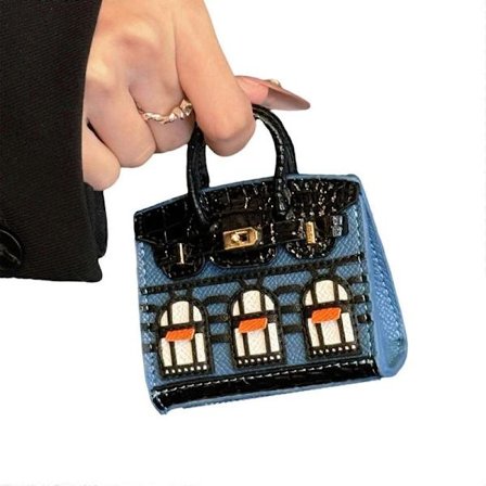 Versatile Microfiber Pouch for Keys and Accessories Handbag Keychain Coin Purse Small House Window Handmade Keyring Blue Blue