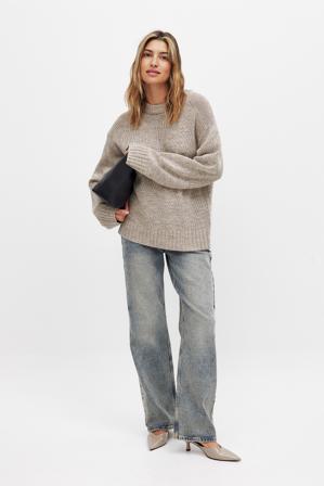 NA-KD Stickad tröja med rund hals - Oversize Tröjor - Beige - Large