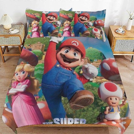 Sängkläder Kompatibla med Super Mario 3-delars Täcke, Mjukt Mikrofiber Påslakanset med Dragkedja