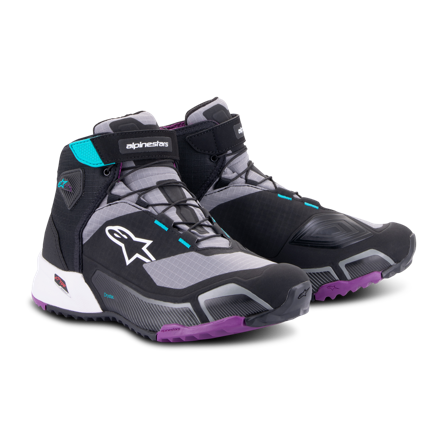 Zapatillas de Moto para Mujer Alpinestars CR-X Drystar Negro/Gris/Ciruela/Cerceta 41