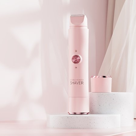 1 stk. Genopladelig elektrisk barbermaskine med dobbelthoved | 2-i-1 trådløs unisex våd og tør kropshårtrimmer og ansigtsepilatorer, groomere og 