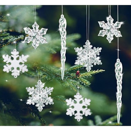 Krystalljulekuler, 24 stk juletrehengende akrylpynt, 12 hengende juleiskrystaller + 12 akryl snøfnugg