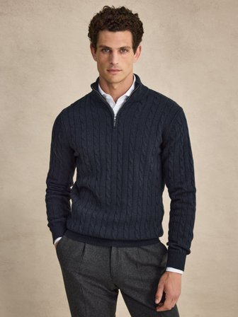 John Henric Men's Blauer Zip Pullover Regular Fit Size S