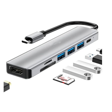 Usb C Hub 7-i-1 Typ C Hub med 4K Hdmi Adapter 1 Usb 3.0 Port och 2 Usb 2.0 Portar Sd/Tf Kortläsare för Bärbara Datorer Grå YEMAESRE