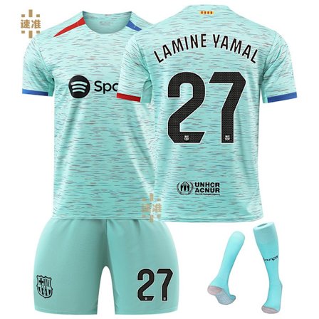 Herre/Barn 2024 Nye Fodboldklæder FCB #27 Lamine Yamal Fodboldtrøjer Mode Sport T-shirt Grøn 16 16
