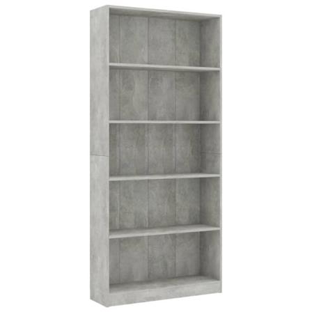 Vidaxl Bokhylla 5 Hyllor Betonggrå 80x24x175 Cm Konstruerat Trä Grå