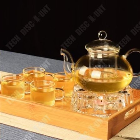 Teapot - TECH DISCOUNT - 600ml - Borosilikatglas - Set med bas och 4 koppar - Vit