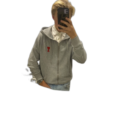 Grå hoodie med rött hjärta från Ami Paris