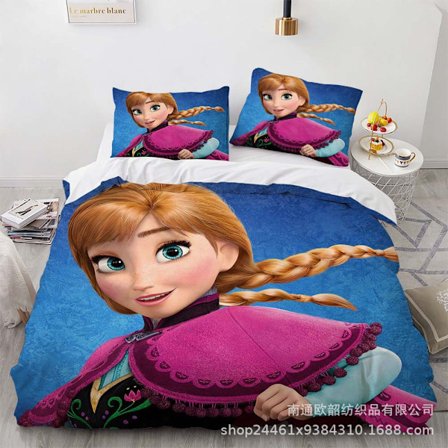 Sarjakuva Frozen Anime 3D Digitaalinen Painatus Peittopäällinen Prinsessa Sängyn Kolmiosainen Set
