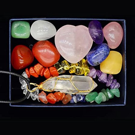 Premium Healing Crystals Kit Gave Krystaller og Edelstener Healing 7 Chakra Rå Tromlede Steiner Anheng Halskjeder Armbånd Spirituelle Kvinner 