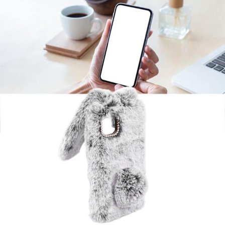 Sød kaninøre plys telefoncover blødt gråt kaninøre telefoncover til iPhone 11