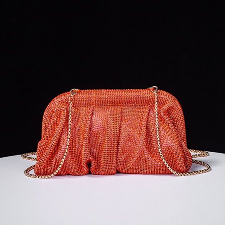 Shiny Rhinestones Handle Bag Evening Clutch Bag ORANGE