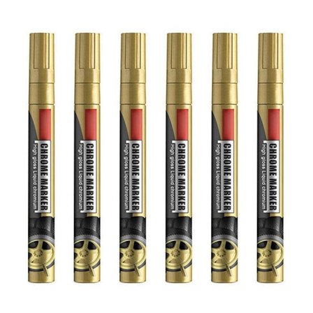6 ST Krom Spegel Finish Paint Pen Creative Marker GULD