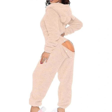 【PP】Seksikkäät aikuisten onesie-pyjamat naisille takaluukulla, fleecevuorattu hupullinen onesie, pörröiset naisten yöasut, Black Friday Pink X-Large