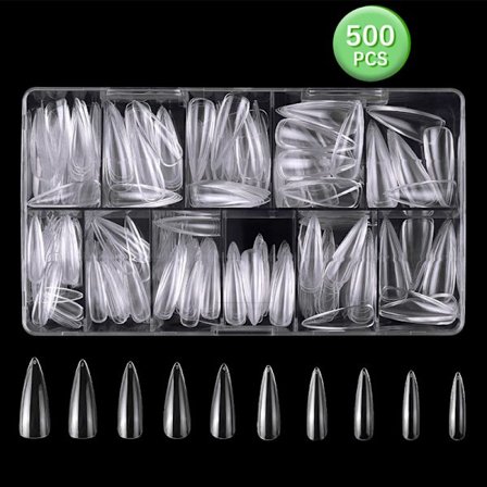 Fake Nails, 500 bitar Akryl Nagelkapslar Klara naglar