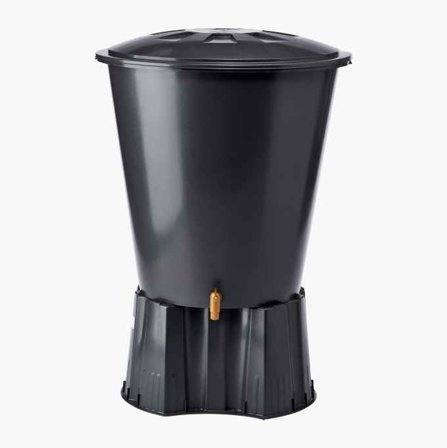 Biltema - Solid Regntønne av Grafittgrå PP-Plast, 210 Liter med Tappekran og Filter for Nedløpsrør