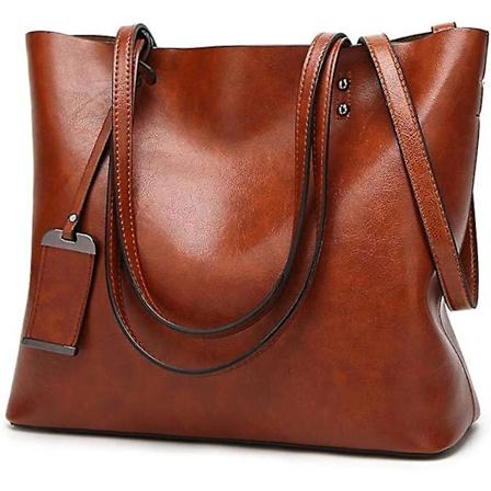Kvindernes bløde PU læderhåndtasker stor kapacitet retro vintage top-håndtag casual tote skuldertasker, tote taske håndtasker (brun)