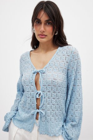 NA-KD Haut noué à manches bouffantes - - Bleu - M