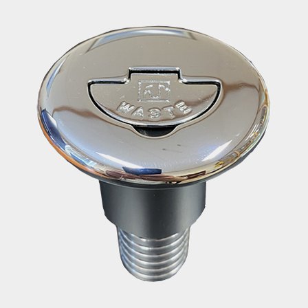 Däcksförskruvning septik, ISO 8099:2000, rak, kromad mässing & lock i kromad mässing, för Ø38 mm slang