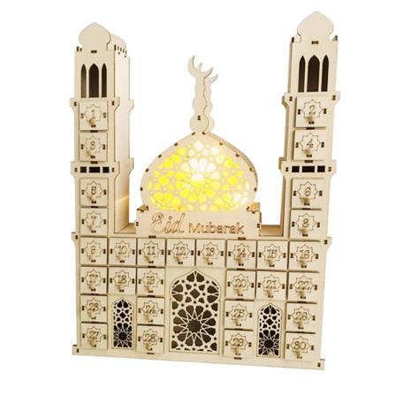 Ramadan Adventskalender Treornament Eid Mubarak Nedtelling Kalender Dekorasjon med LED-lys