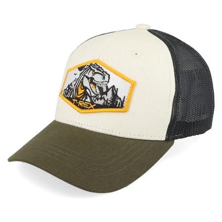 Kiddo Cap - Grønn trucker Caps - Kids T-rex Orange Patch Ivory/Black/Dark Mesh @ Hatstore