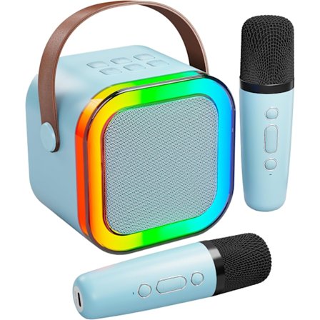 Karaokemaskin for barn og voksne, bærbar Bluetooth mini karaoke mikrofon sang høyttaler med 2 mikrofoner og lys, leker