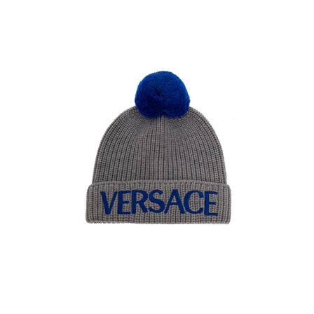 Versace, Pompom beanie Grijs, Dames, Maat:ONE Size,wol