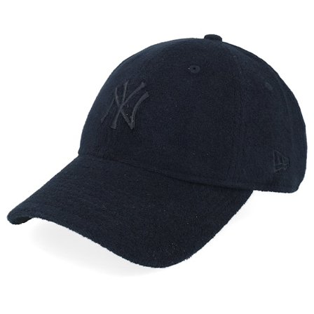New Era - MLB Zwart unconstructed Cap - New York Yankees Womens Towelling 9TWENTY Black/Black Dad Cap @ Hatstore