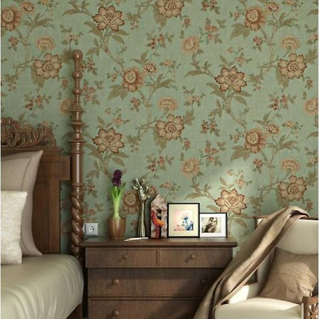 Klassisk Blomstertapet Petaler Blomstrer Grønn