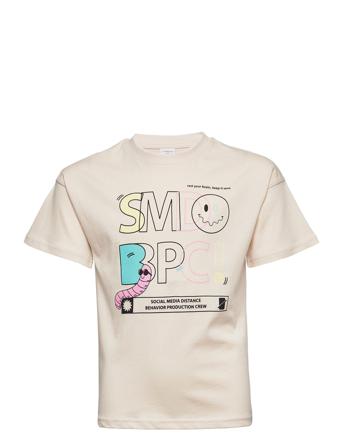 T Shirt W Frontprint Letters T-shirts Short-sleeved Beige Lindex