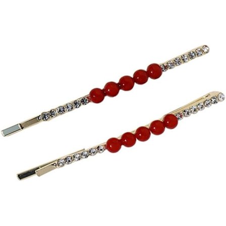 2 stk Hårklemmer Rød Perle Hårnåler Strass Perler Hårklemmer Hårspenner Hårnåler Hårtilbehør
