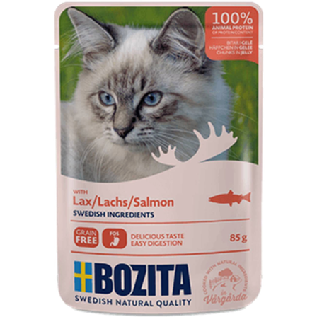 Bozita Katt - Pose med laks i gelé 12 x 85 g - Katt - Kattefôr & kattemat - Våtfôr og våtmat - ZOO.no