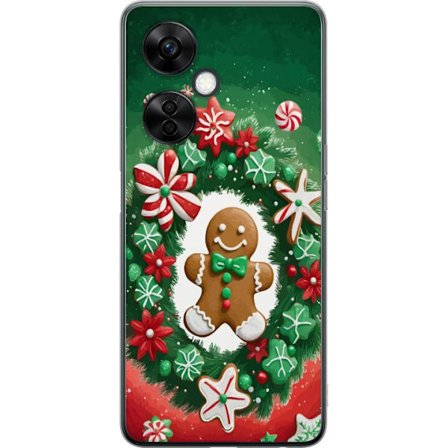 Yhteensopiva Puhelinkuori OnePlus Nord CE 3 Lite Gingerbread Joy jouluaihe piparkakkumiehellä ja koristellulla seppeleellä