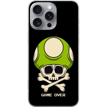 Kompatibelt Mobildeksel til Apple Apple iPhone 16 Pro Max Spilmotiv med dødsål og grønn sopp i retro gaming-stil med teksten game over